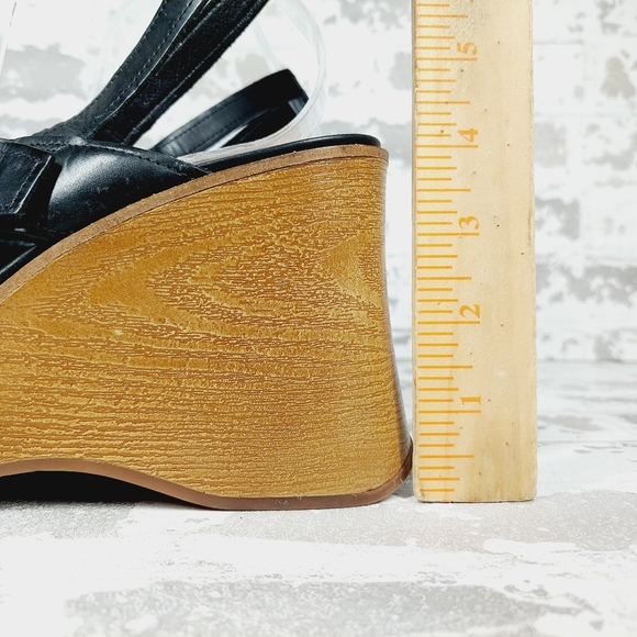 NEW Lucky Brand Delaynee Black Leather Slingback Open Toe Platform Sandals E447 - Picture 2 of 13